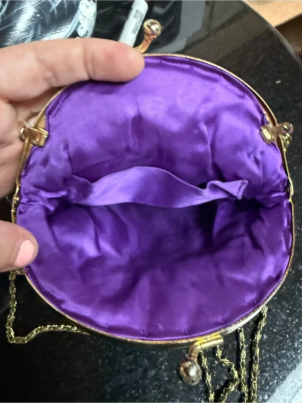 Vintage 80s Beaded Round Evening Clutch - Iridescent Blueish Purple approx 7”